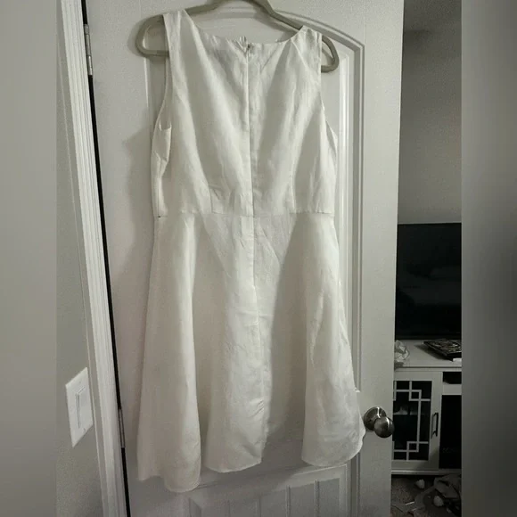 Jessica Howard linen blend white sleeveless dress 14p A-line party summer classy - Picture 4 of 4
